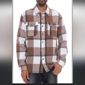 Men's Tees Long Sleeve Plaid  Flannel LTall Brown and White  NWOT.   Old Navy